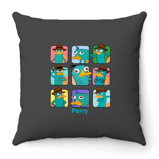 Disney Phineas and Ferb Perry the Platypus Emotions Retro 90s Graphic Throw Pillows