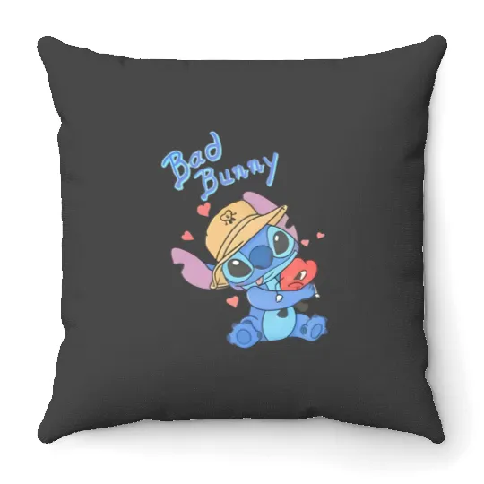 Stitch Bad Bunny Throw Pillows, Disney Bad Bunny Throw Pillows, Lilo and Stitch Throw Pillows