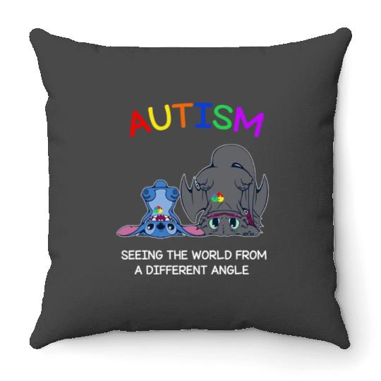 Autism Awareness Throw Pillows | Stitch and Toothless Autism Throw Pillows | Disney Autism Throw Pillows