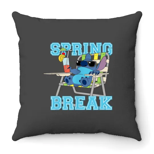 Funny Disney Stitch Beach Chair Chill Spring Break Throw Pillows