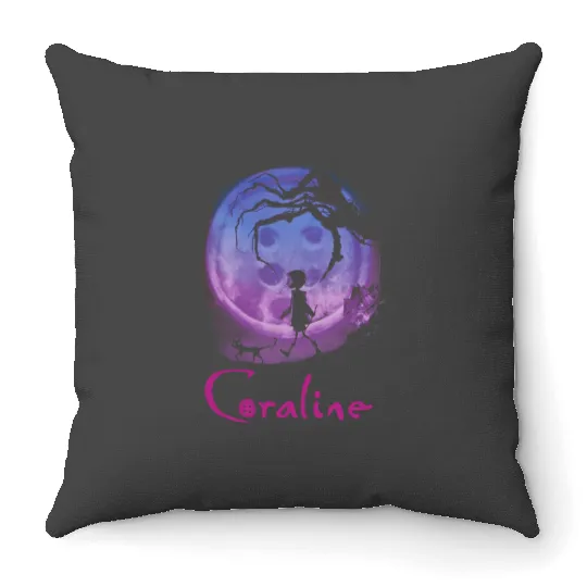 Coraline Throw Pillows, Vintage Disney Halloween Party Throw Pillows, Coraline Doll Throw Pillows