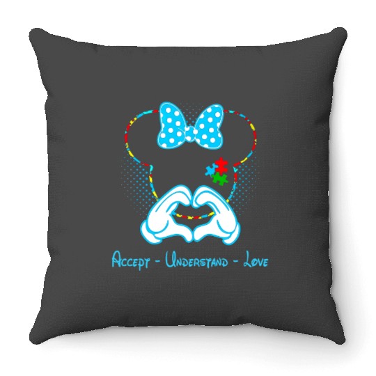 Accept Understand Love Autism Minnie Mouse Throw Pillows, Disney Autism Mom Throw Pillows