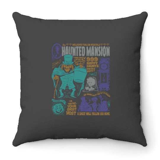 Retro Haunted Mansion Throw Pillows, Vintage Disney Throw Pillows, Spooky Throw Pillows, Classic Disneyland Apparel, Classic Disney Ghost Throw Pillows
