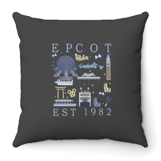 Disney Epcot Est 1982  Throw Pillows, Mickey And Friends, Epcot Center 1982 Throw Pillows