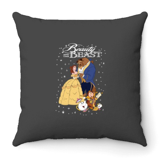 Retro Disney Beauty And The Beast Classic Title Logo Portrait Throw Pillows, Magic Kingdom WDW  Throw Pillows Family Birthday Gift