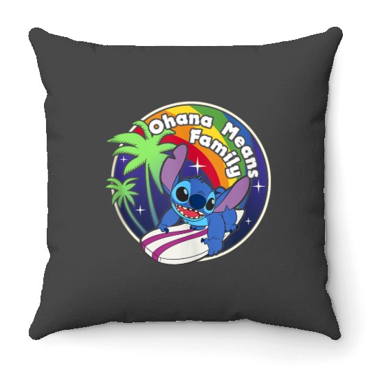 Disneyss Lilo Stitch Rainbow Surf Stitch Ohana Means Family Throw Pillows