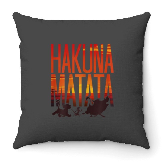 Disneyss The Lion King Hakuna Matata Sunset Group Shot Shadows Throw Pillows