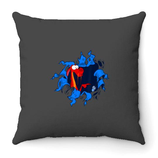 Disney Mulan Mushu Cri-Kee Takes The Blame Ripped Throw Pillows