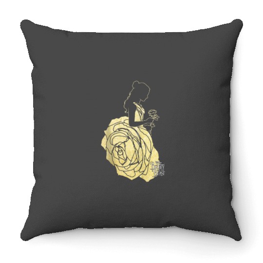 Disney Beauty And The Beast Belle Gold Rose Gown Silhouette Throw Pillows