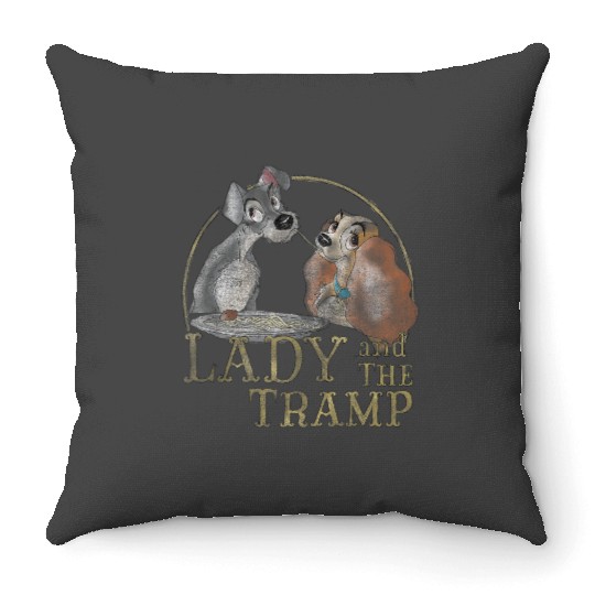 Disneyss The Lady And The Tramp Eating Spaghetti Throw Pillows