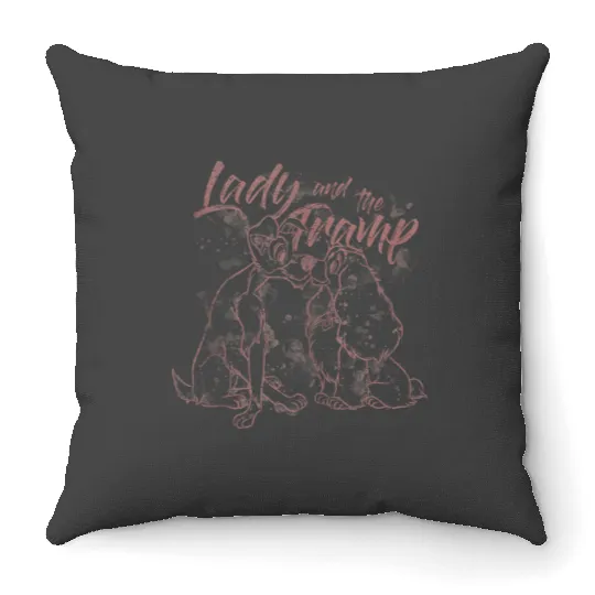 Disneyss The Lady And The Tramp Pink Line Art Portrait Throw Pillows