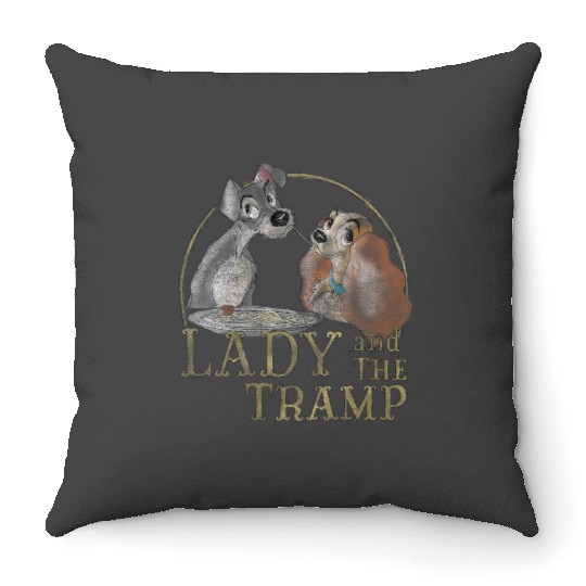 Disneyss The Lady And The Tramp Eating Spaghetti Throw Pillows