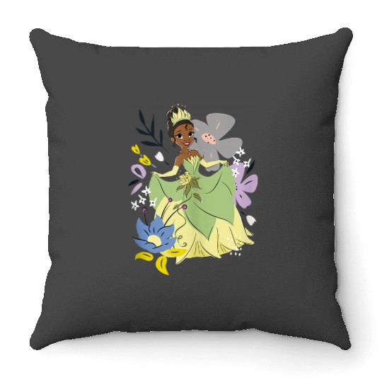 Disneyss The Princess And The Frog Tiana Cute Floral Portrait Throw Pillows