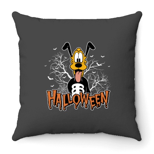Pluto Skeleton Throw Pillows, Halloween Throw Pillows, Funny Skeleton Throw Pillows, Disney Pluto Throw Pillows, Disney Skeleton Throw Pillows