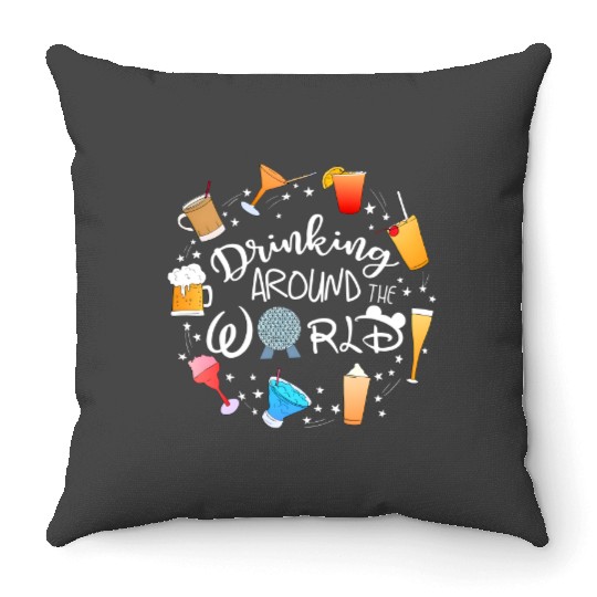 Drinking Around the World Throw Pillows, Disney Drinks Throw Pillows, World Traveler Throw Pillows