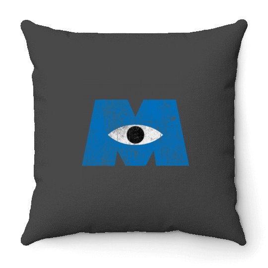 Disney Pixars Monsters Inc Distressed Cyclops Blue Logo Throw Pillows