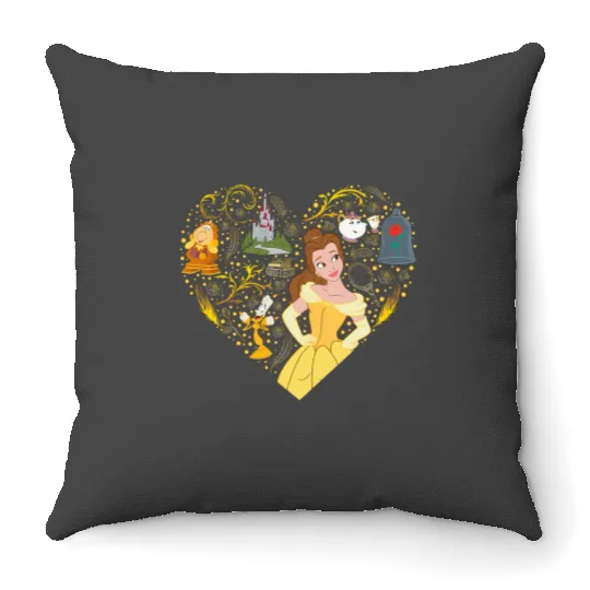 Disney Princess Belle Collage Heart Throw Pillows