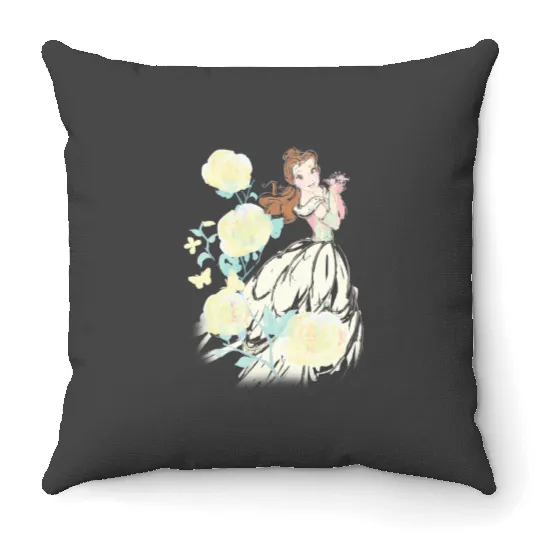 Disney Beauty & The Beast Belle Watercolor Rose Throw Pillows