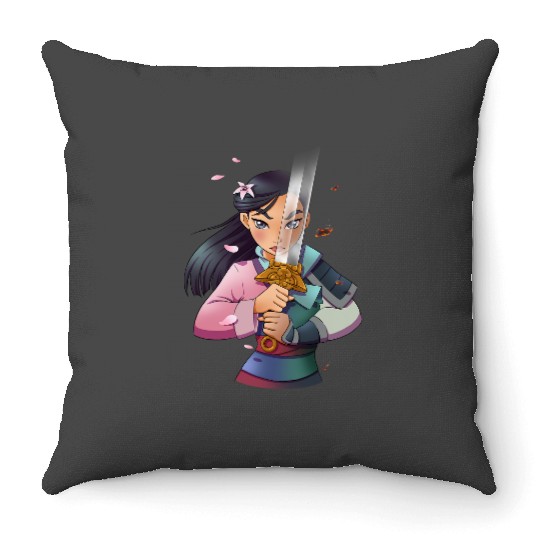 Disney Mulan Anime Half Girl Half Warrior Graphic Throw Pillows