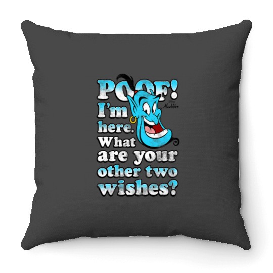 Disney Aladdin Genie POOF! 2 Wishes Gradient Text Portrait Throw Pillows