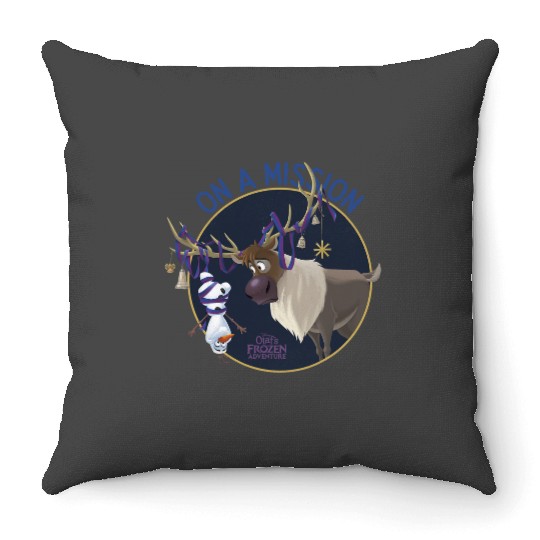 disney frozens Olaf Sven Ribbon Bells Circle Design Throw Pillows