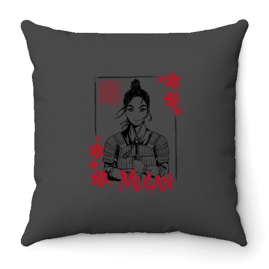 Disney Mulan Live Action Mulan Floral Ink Portrait Throw Pillows