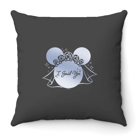 Disney I Said Yes Proposal Engagement Bridal Veil Minnie Throw Pillows