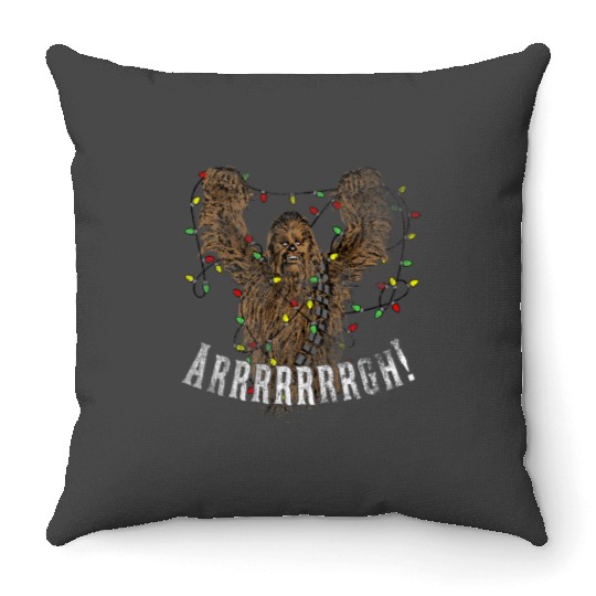 Star Warss Chewbacca Roar Christmas Lights Distressed Disney Throw Pillows