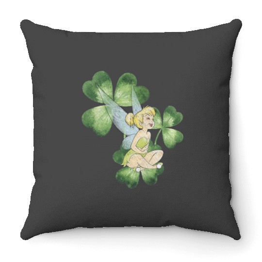 Disney Peter Pan St. Patricks Day Tinker Bell Clover Retro Throw Pillows