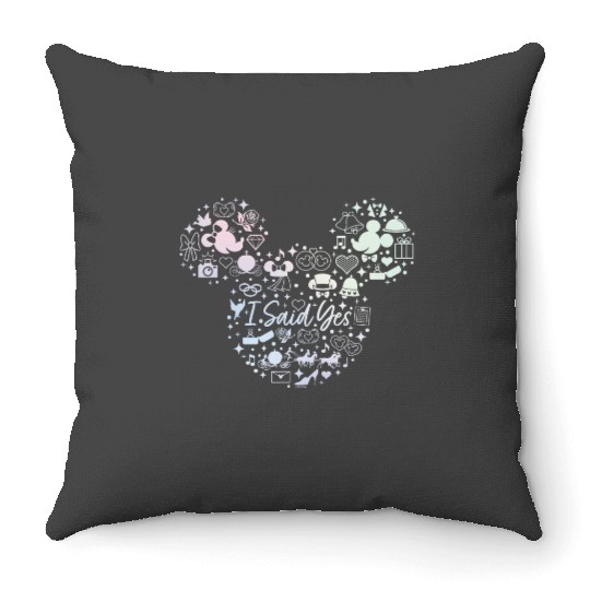 Disney I Said Yes Engagement Proposal Mickey Head Icon Throw Pillows