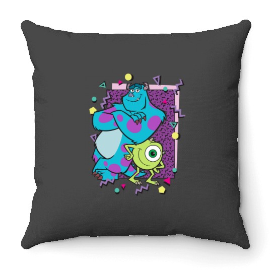 Disney Pixarss Monsters Inc. Sulley and Mike 90s Retro Hoodie Pullover Hoodie Throw Pillows