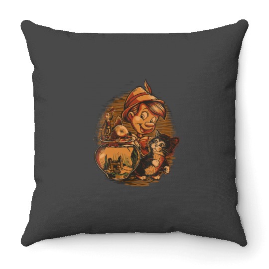 Womens Disney Pinocchio Jiminy Cricket Figaro and Cleo VNeck Throw Pillows