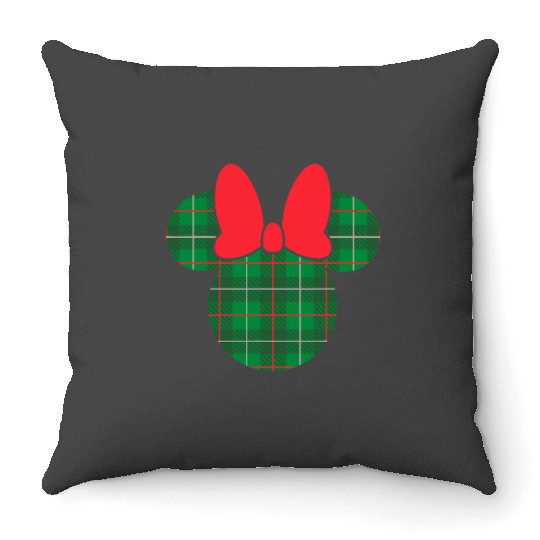 Disney Minnie Mouse Icon Green and Red Holiday Plaid Throw Pillows
