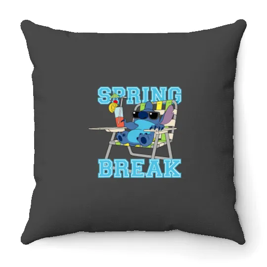 Disney Stitch Beach Chair Chill Spring Break Throw Pillows