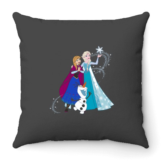 disney frozenss Olaf Anna Elsa Sisters Snowflake Portrait Throw Pillows