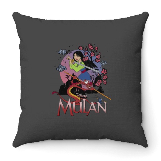 Disney Mulan And Mushu Collage Portrait Logo Throw Pillows