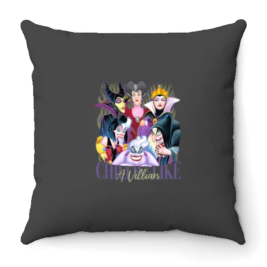 Chillin Like A Villian Throw Pillows, Disney Villians Halloween Villains The Evil Tour Throw Pillows