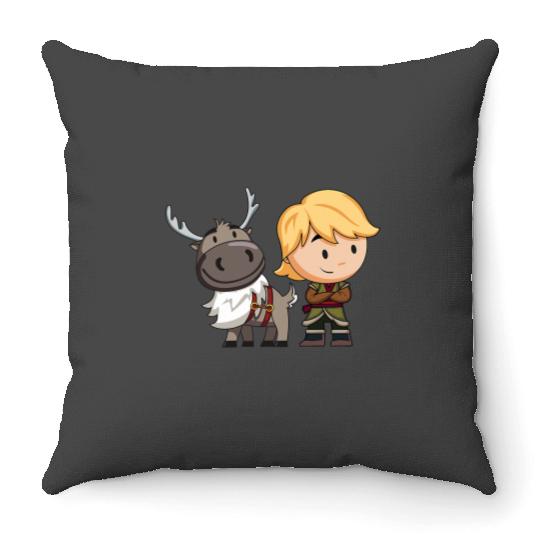disney frozenss 2 Sven and Kristoff Chibi Art Throw Pillows