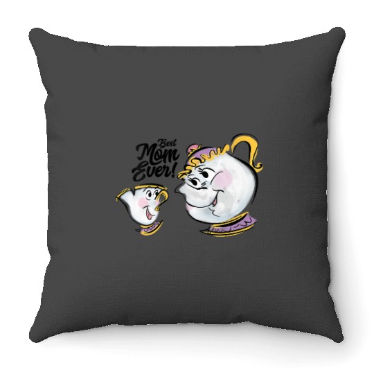 Womens Disney Beauty and the Beast Chip Mrs. Potts Best Mom Ever VNeck Throw Pillows