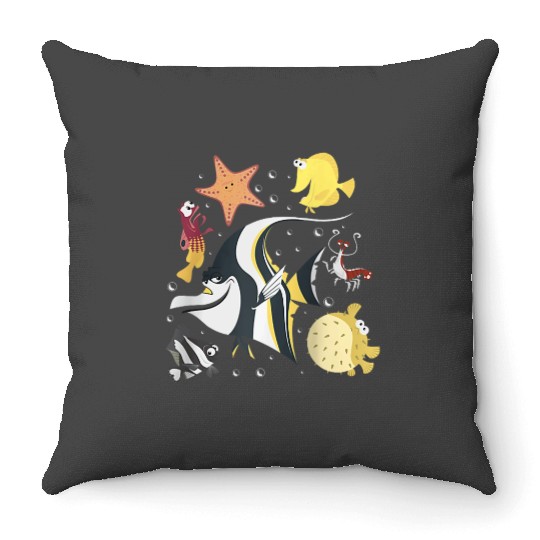 Disney Pixarss Finding Nemo Fish Tank Gang Group Shot Logo Raglan Baseball Tee Throw Pillows