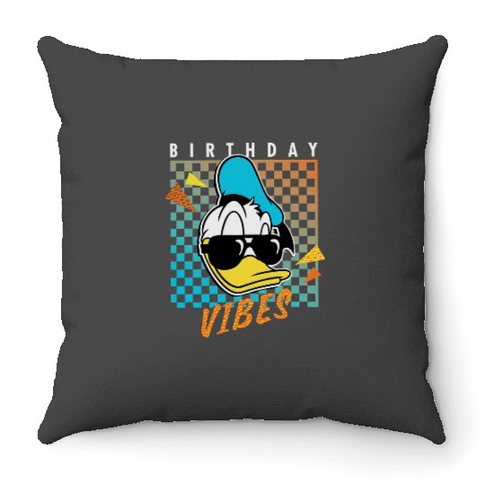 Disney Donald Duck Birthday Vibes 80s Throw Pillows, Mickey and Friends Throw Pillows, Disney Birthday Party Throw Pillows