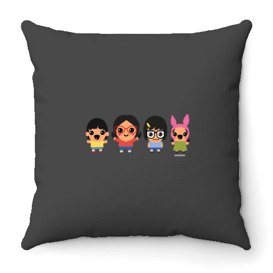 Bobs Burgers Chibi Kawaii Linda Gene Tina and Louise Throw Pillows