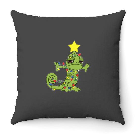 Tangled Pascal Christmas Tree Costume Throw Pillows, Disney Christmas Lights Throw Pillows