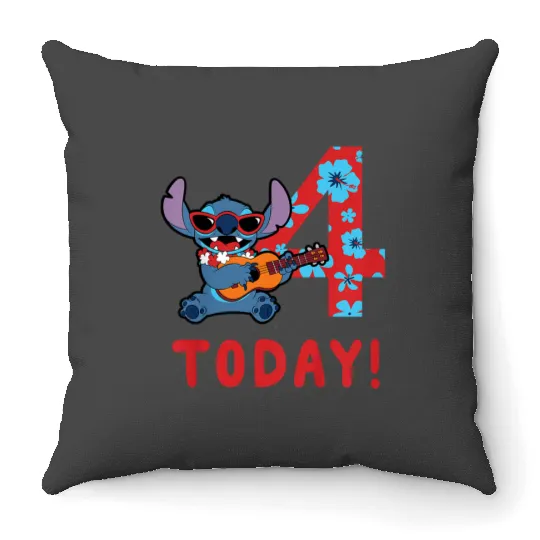 Kids Disney Lilo Stitch Tropical Birthday 4 Years Old Today. Throw Pillows