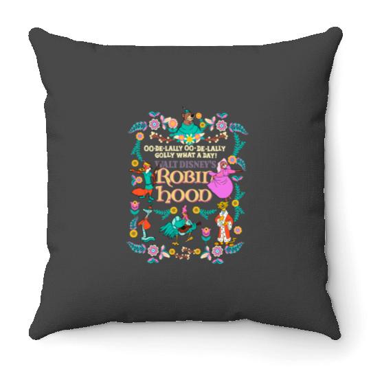 Vintage Disney Robin Hood Floral Throw Pillows, Disney Family Trip 2024 Throw Pillows