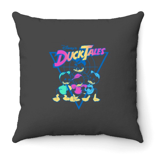 Disney DuckTales Vintagess Neon Outlines Group Shot Distressed Throw Pillows