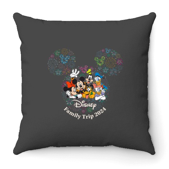 Womens Disney Mickey Friends Fireworks Vacation Family Trip 2024 VNeck Throw Pillows