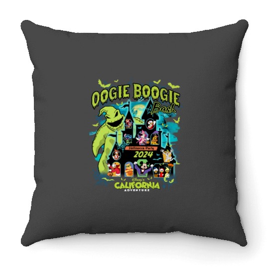 Vintage Oogie Boogie Bash 2024 Halloween Disney castle Throw Pillows, Mickey & friends