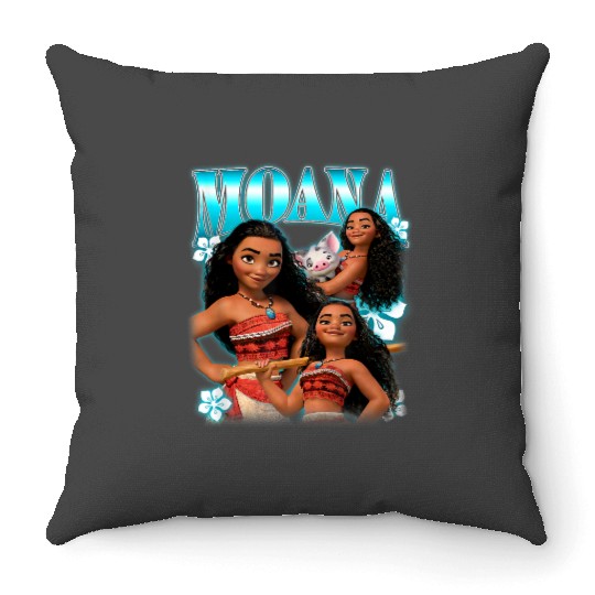 Disney Moana Cute Pua And Moana Bravess Pose Collage Throw Pillows