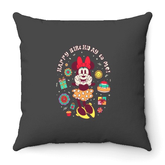 Discover Disney Minnie Mouse Happy Birthday To Me Finger Heart Retro Throw Pillows